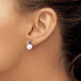 14k White Gold Stud Earrings with Sapphire and Cultured Pearl, Classic Formal Style