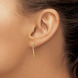 14k Yellow Gold Drop Earrings with Emerald and Diamond, Modern Dangle Fine Jewelry for Women