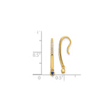 14k Yellow Gold Dangle Earrings with Blue Sapphire Drop and Diamond Accents, Linear Design