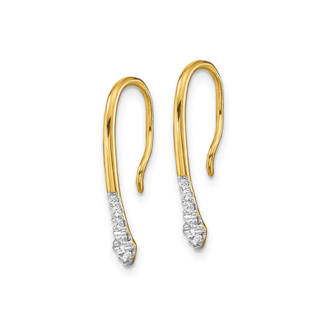 10k Yellow Gold Drop Earrings with Round Cut White Gemstones and Tapered Hook Design