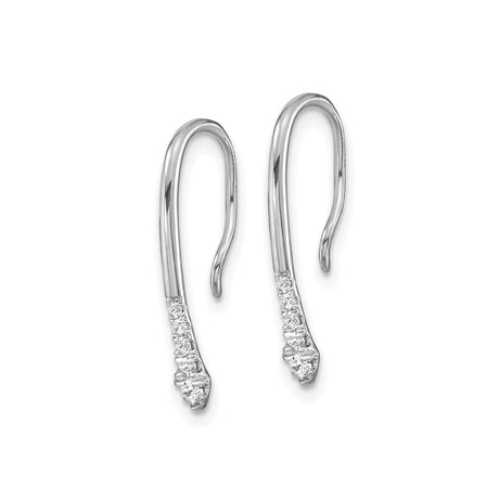 14k White Gold Drop Earrings with Diamond Accents, Sleek Hook Design, Minimalist Style