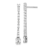 14k White Gold Drop Earrings with Round and Baguette Diamonds, Linear Dangle Style for Women