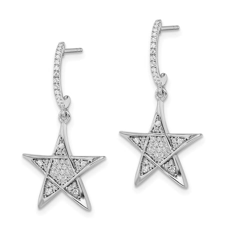 14k White Gold Dangle Earrings with Diamond Accented Open Star Design, Celestial Motif