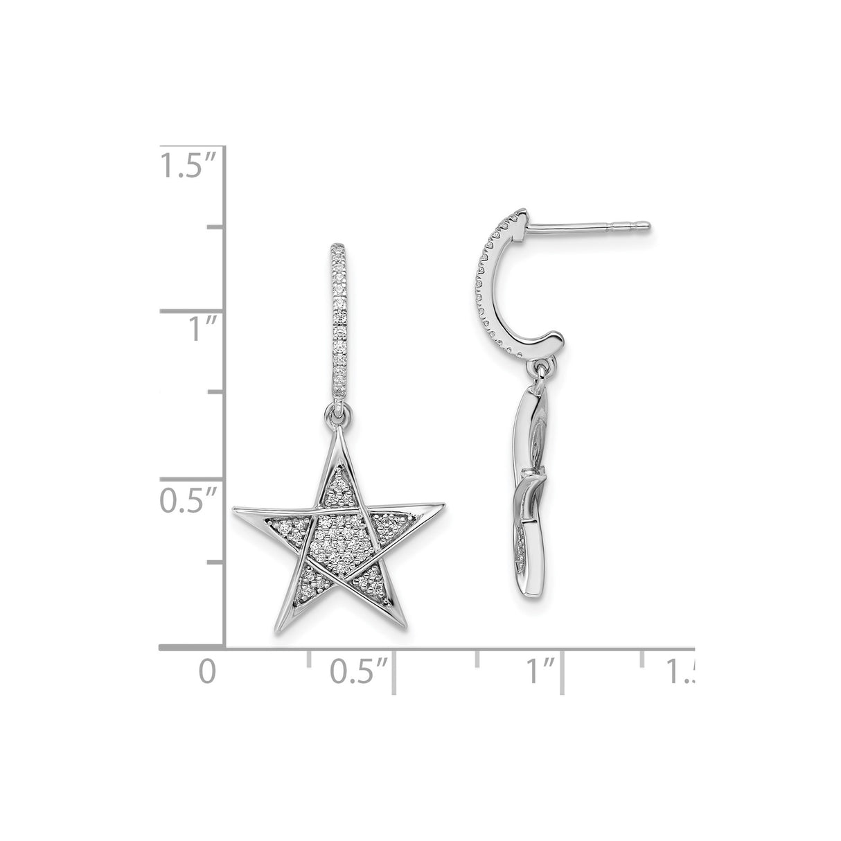 14k White Gold Dangle Earrings with Diamond Accented Open Star Design, Celestial Motif