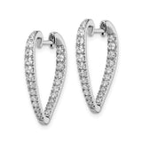14k White Gold Heart Hoop Earrings with Cubic Zirconia, Romantic Modern Design for Women