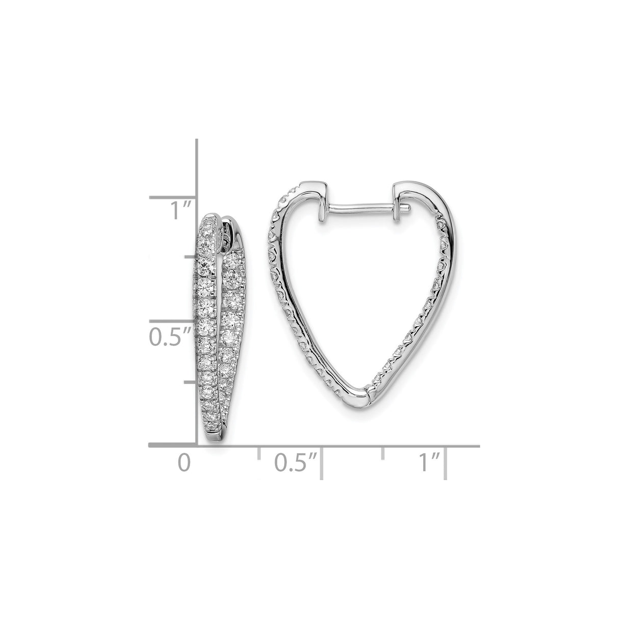 14k White Gold Heart Hoop Earrings with Cubic Zirconia, Romantic Modern Design for Women