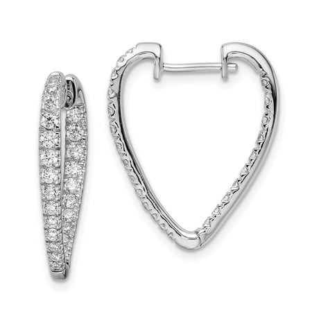 14k White Gold Heart Hoop Earrings with Cubic Zirconia, Romantic Modern Design for Women