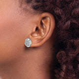 14k White Gold Diamond Stud Earrings, Floral Cluster Pavé Wavy Design