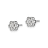 14k White Gold Flower Stud Earrings with Round-Cut Diamond Cluster