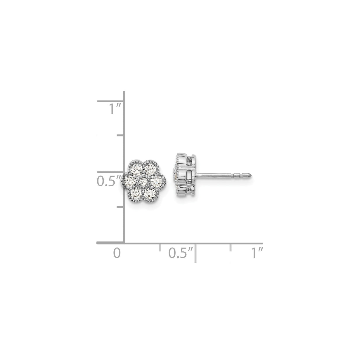 14k White Gold Flower Stud Earrings with Round-Cut Diamond Cluster