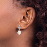 14k White Gold Drop Earrings with White Pearls, Diamond Accents, Floral Petal Design