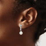 14k White Gold Drop Earrings with Cultured Pearls and Round Diamond Accents