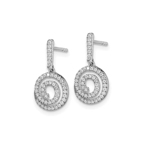 14k White Gold Dangle Earrings with Round Diamonds, Spiral Swirl Design for Women