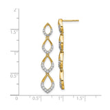 14k Yellow Gold Drop Earrings with White Diamonds, Three Marquise Open Drops, Lightweight Design