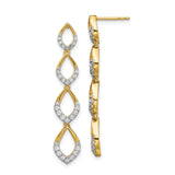 14k Yellow Gold Drop Earrings with White Diamonds, Three Marquise Open Drops, Lightweight Design