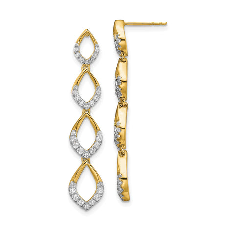14k Yellow Gold Drop Earrings with White Diamonds, Three Marquise Open Drops, Lightweight Design