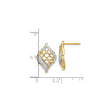 14k Yellow Gold Leaf Shaped Stud Earrings with Diamond Pavé, Botanical Design