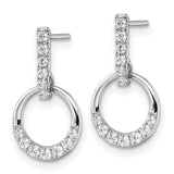 14k White Gold Diamond Drop Earrings, Modern Open Circle Pavé Design for Women