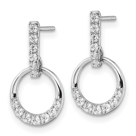 14k White Gold Diamond Drop Earrings, Modern Open Circle Pavé Design for Women