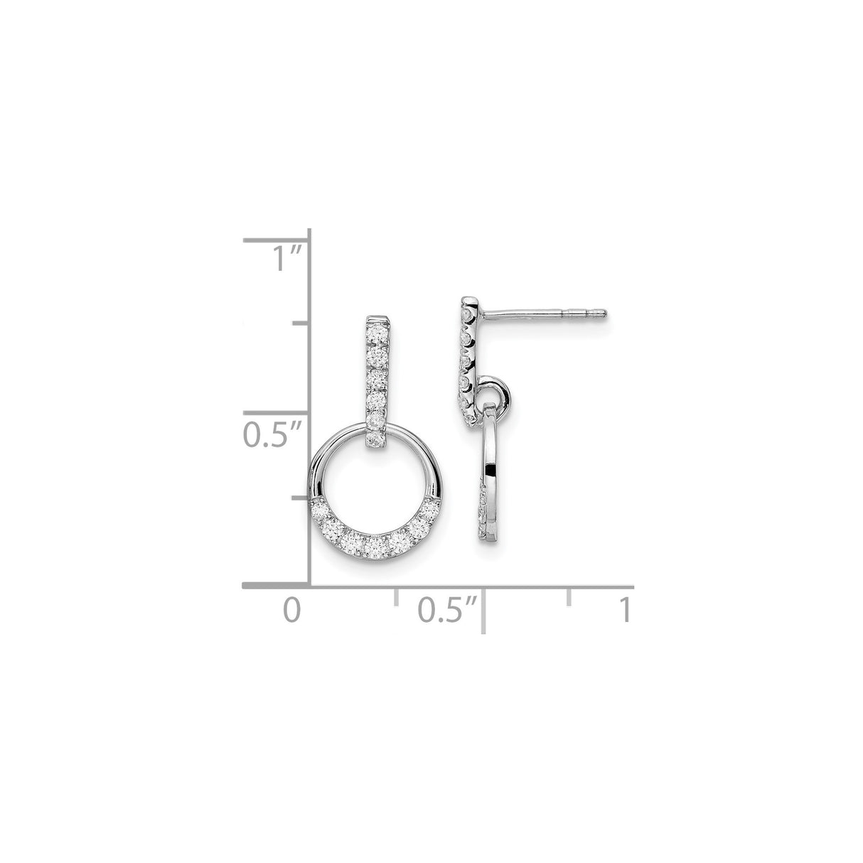 14k White Gold Diamond Drop Earrings, Modern Open Circle Pavé Design for Women