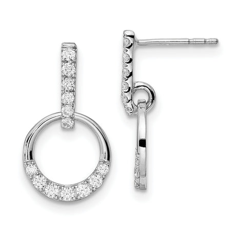 14k White Gold Diamond Drop Earrings, Modern Open Circle Pavé Design for Women