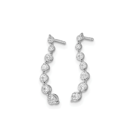 14k White Gold Diamond Ear Climbers with Graduated Bezel Set Linear Design for Women