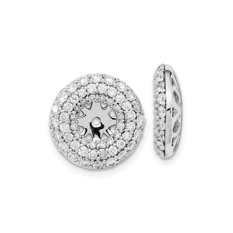 14k White Gold Earring Jackets with Diamonds, Double Halo and Starburst Motif for Women