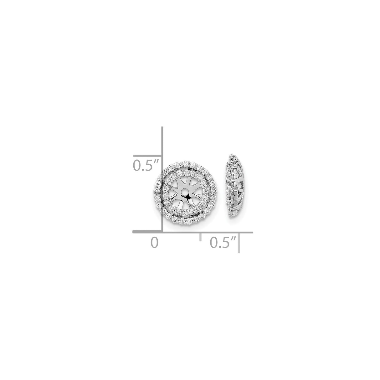 14k White Gold Earring Jackets with Diamond Accents, Wheel Design Circle Enhancers for Women