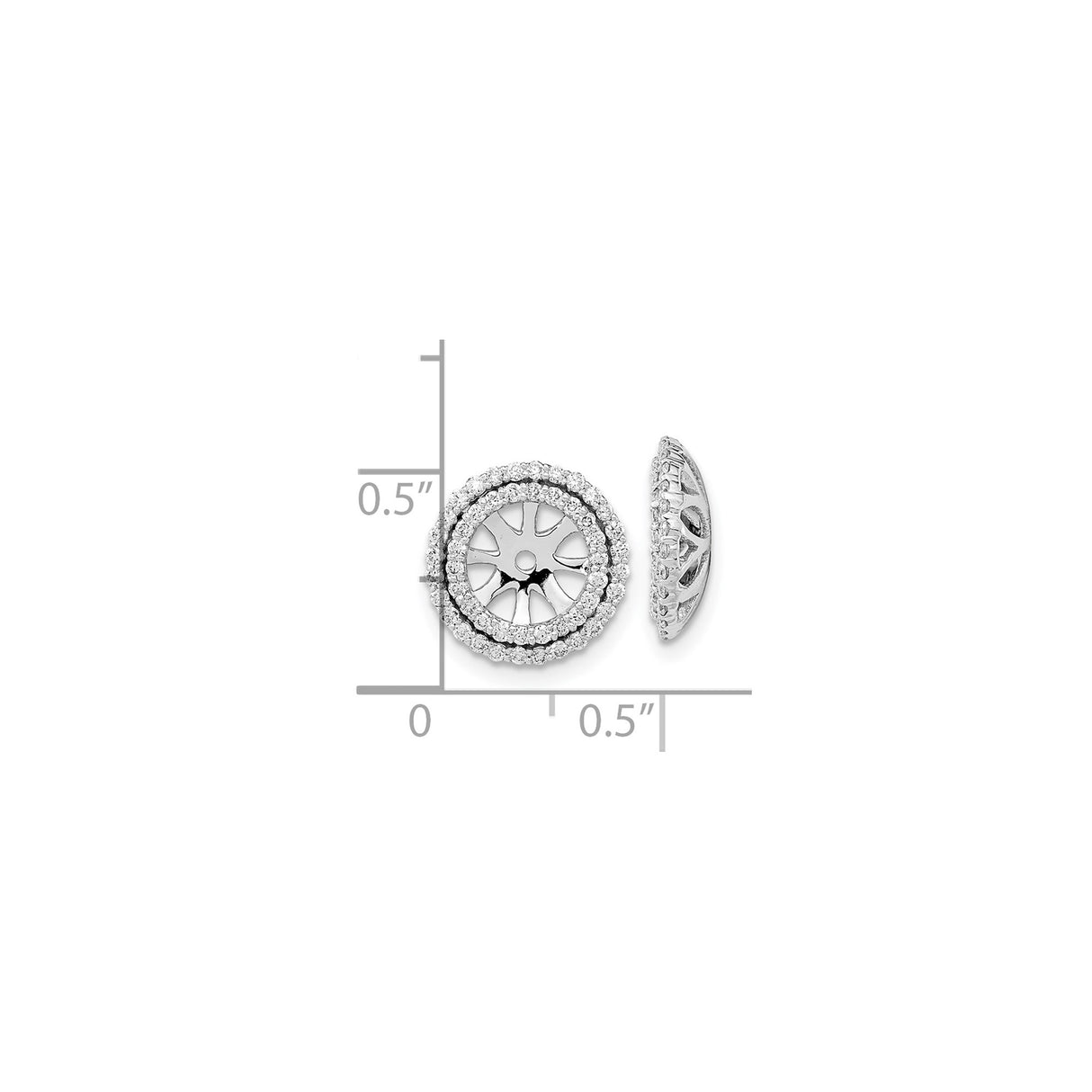 14k White Gold Earring Jackets with Diamonds, Radiating Spoke Double Halo Circle Design