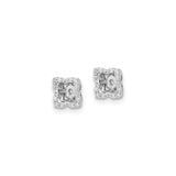 14k White Gold Earring Jackets with Diamond Accents, Floral Square Halo Design