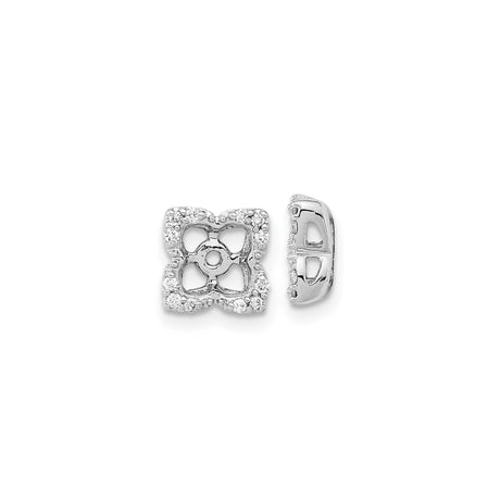 14k White Gold Earring Jackets with Diamond Accents, Square Floral Halo Design for Women