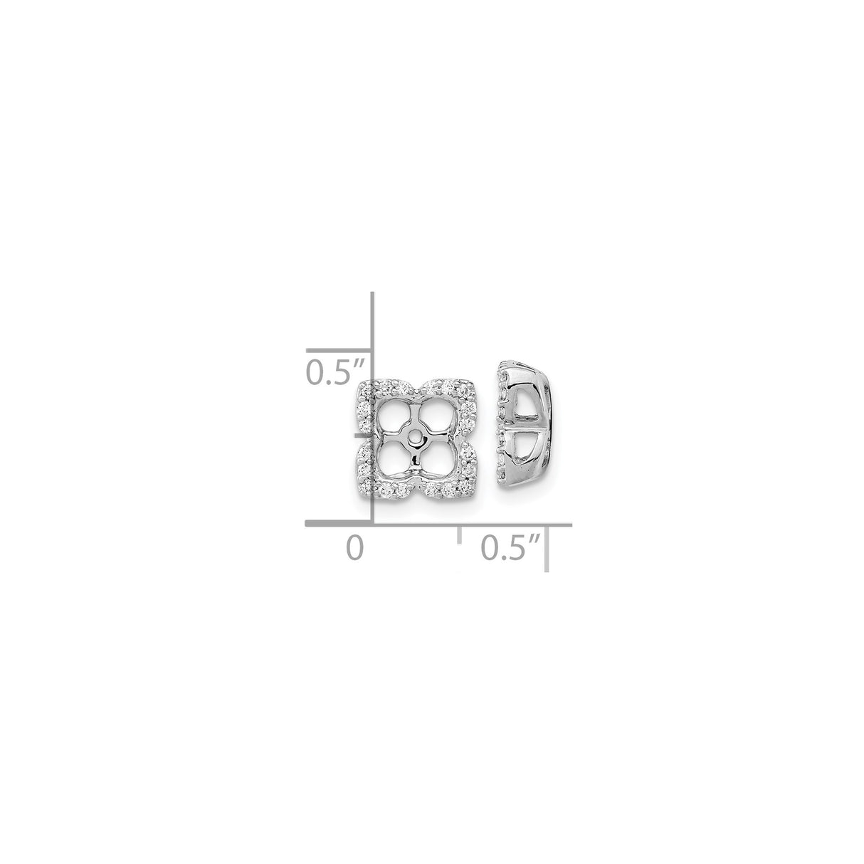 14k White Gold Earring Jackets with Diamonds, Quatrefoil Floral Stud Enhancer Design