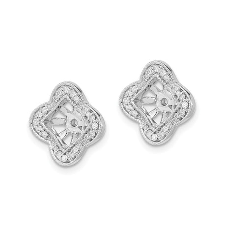 14k White Gold Pendant Mounting with Diamond Halo, Floral Square Design, Vintage Style