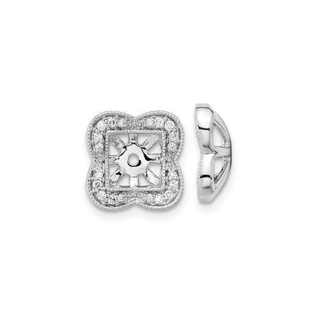 14k White Gold Diamond Earring Jackets, Halo Scalloped Floral Square Design