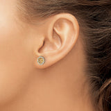 14k Yellow Gold Stud Earrings with Diamond Baguette and Round Stones, Sunburst Dharma Wheel Design