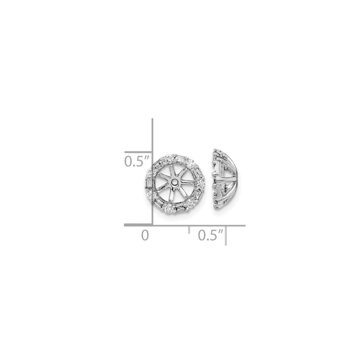 10k White Gold Earring Jackets with Cubic Zirconia, Sunburst Round and Baguette Design