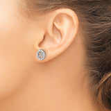 14k White Gold Circle Stud Earrings with Diamond Accents, Wheel Design Symbolizing Unity