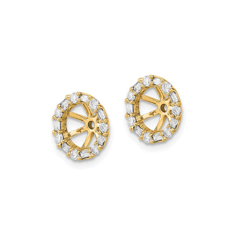 14k Yellow Gold Stud Earrings with Baguette and Round Cubic Zirconia, Modern Halo Circle Design