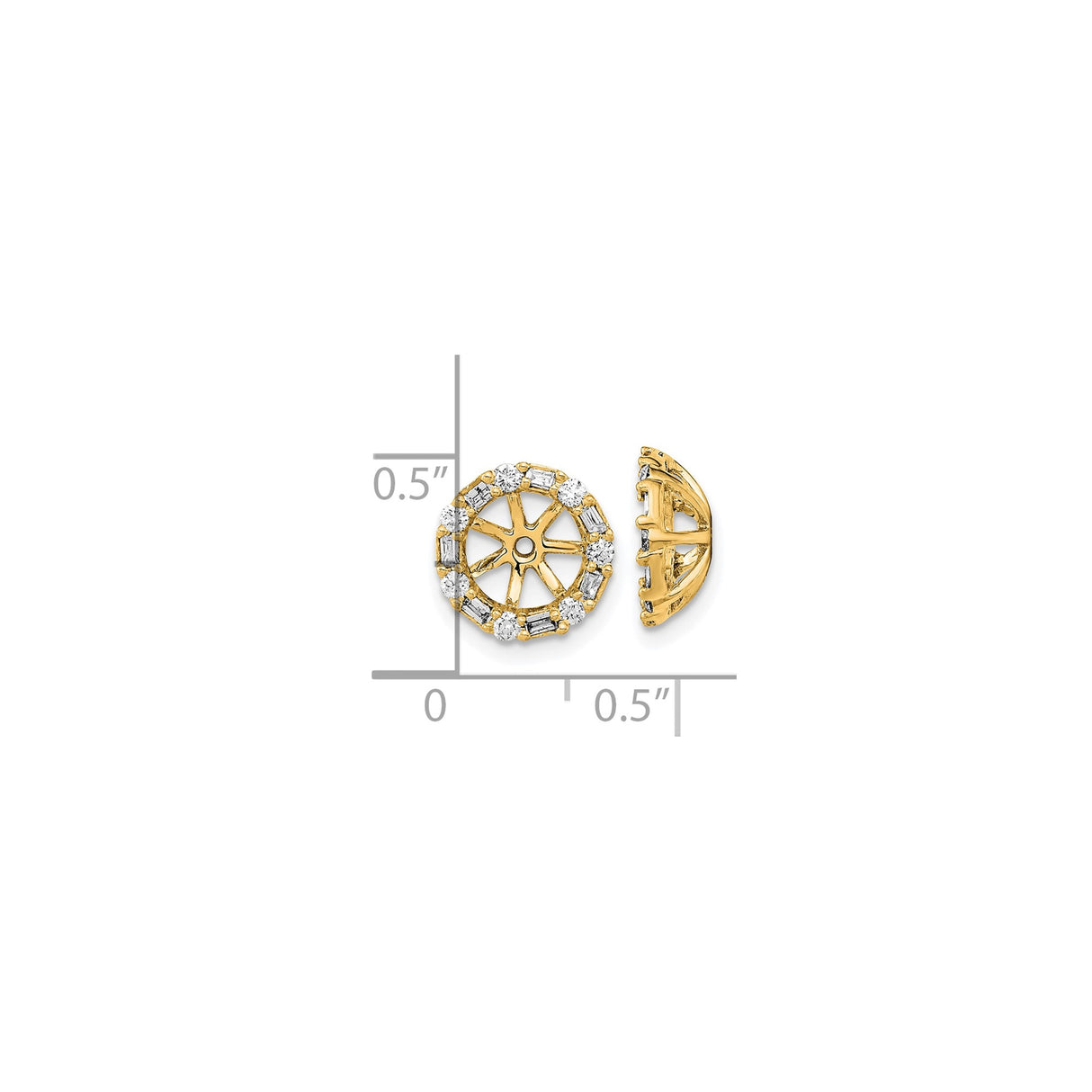 14k Yellow Gold Stud Earrings with Baguette and Round Cubic Zirconia, Modern Halo Circle Design