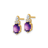 14k Yellow Gold Amethyst Stud Earrings with Marquise and Round Cubic Zirconia Accents