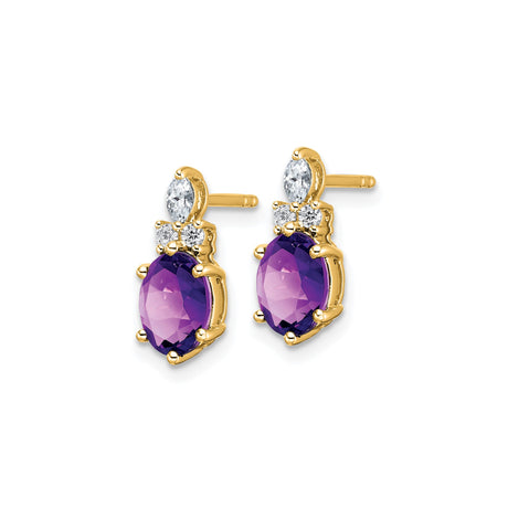 14k Yellow Gold Amethyst Stud Earrings with Marquise and Round Cubic Zirconia Accents