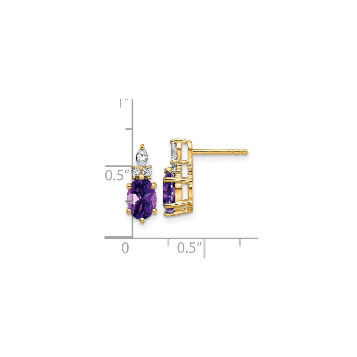 14k Yellow Gold Amethyst Stud Earrings with Marquise and Round Cubic Zirconia Accents