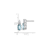 14k White Gold Stud Earrings with Oval Aquamarine and Marquise Diamond Accents