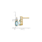 14k Yellow Gold Stud Earrings with Aquamarine and Diamond, Oval and Marquise Gemstone Design