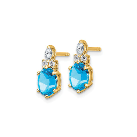 14k Yellow Gold Stud Earrings with Oval Blue Topaz and Diamond Accents