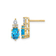 14k Yellow Gold Stud Earrings with Oval Blue Topaz and Diamond Accents