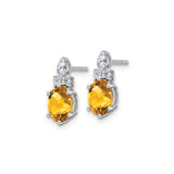 14k White Gold Citrine Stud Earrings with Diamond Accents, November Birthstone Jewelry