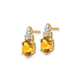 14k Yellow Gold Stud Earrings with Oval Citrine and Diamond Accents, Formal Layered Prong Setting