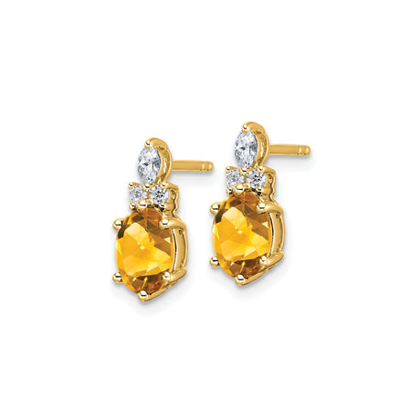 14k Yellow Gold Stud Earrings with Oval Citrine and Diamond Accents, Formal Layered Prong Setting