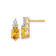 14k Yellow Gold Stud Earrings with Oval Citrine and Diamond Accents, Formal Layered Prong Setting